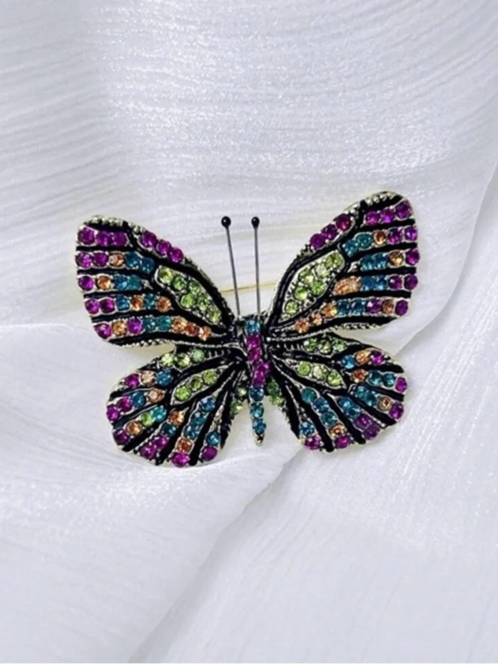 Multicolor Jeweled Butterfly Pin Brooch